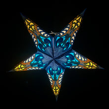 Lade das Bild in den Galerie-Viewer, Papierstern_LEDWeihnachtsstern_Dekostern_Faltstern_Blau_Gelb_Weiss
