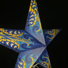 Lade das Bild in den Galerie-Viewer, Papierstern_LEDWeihnachtsstern_Dekostern_Faltstern_Blau_Gelb_Weiss