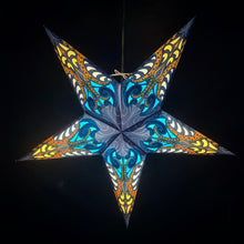 Lade das Bild in den Galerie-Viewer, Papierstern_LEDWeihnachtsstern_Dekostern_Faltstern_Blau_Gelb_Weiss Splash