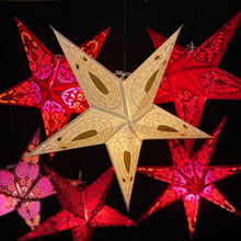 Lade das Bild in den Galerie-Viewer, Papierstern, Weihnachtsstern, Stern, Weiß, Naturpapier bestickt M-BL-W560