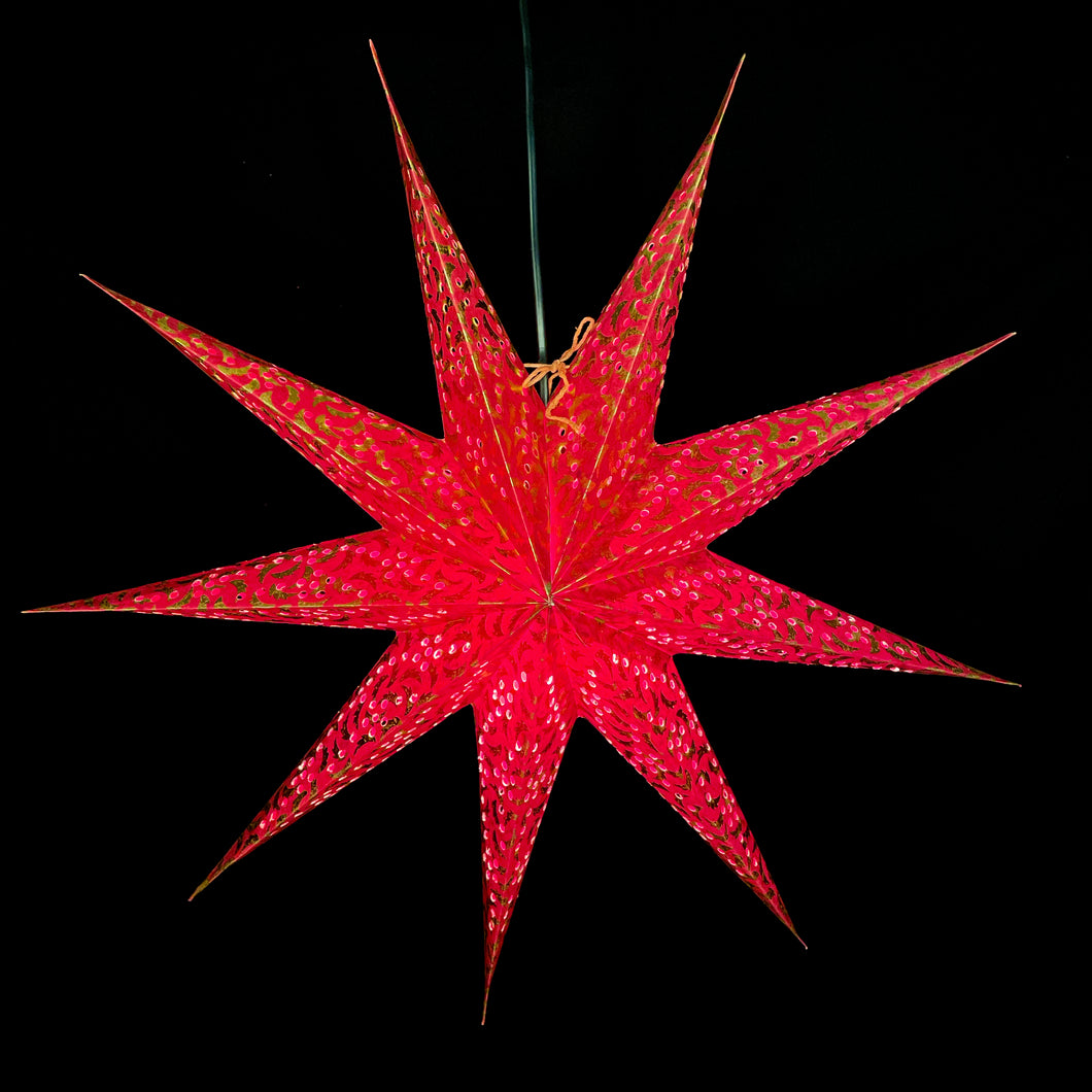 Papierstern, Weihnachtsstern, Dekostern, Naturpapier, Rot, Gold LED M-FL-R760