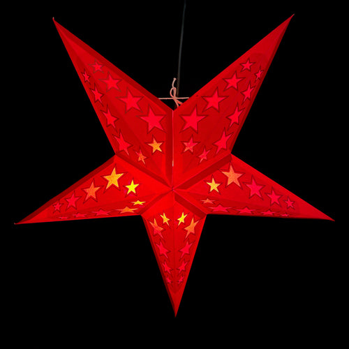 Papierstern, LED Weihnachtsstern, Dekostern, Rot mit Sternen M-S-RG560